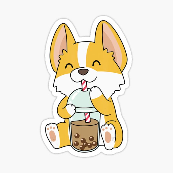 Boba-Loving Corgi Sticker